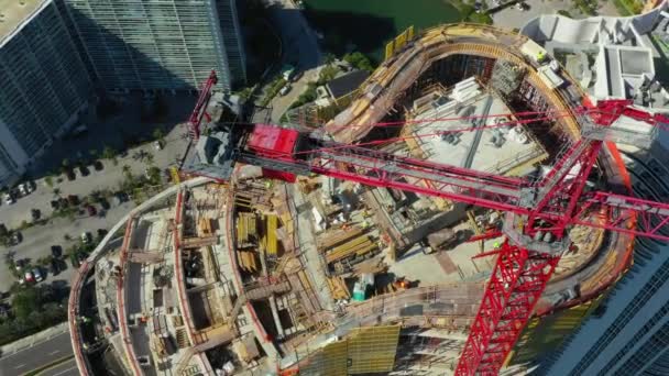 Filmszerű Légifelvételek Highrise Építkezés — Stock videók