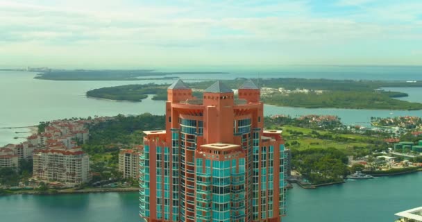 Premium Antenn Klipp Miami Beach Portofino Fantastiska Tornutsikt — Stockvideo