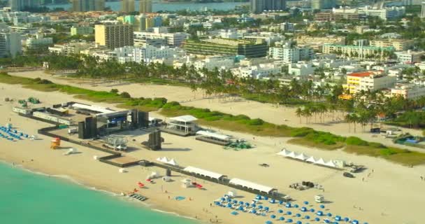 Luchtfoto Miami Beach Concertpodium Het Zand — Stockvideo