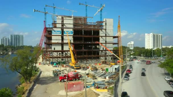 Aerial Video Stages River Landing Construction Site Miami — Stock Video