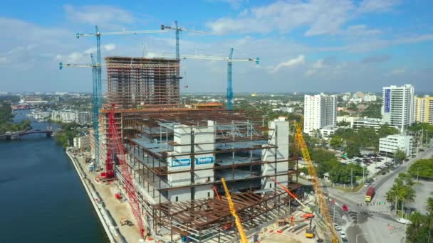 迈阿密 2019年1月4日 河流登陆抵达迈阿密建筑工地空中视频 — 图库视频影像