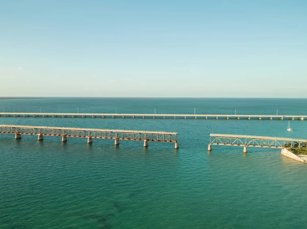 Imagen Aérea Florida Keys Puentes Ferrocarril Agua — Foto de Stock