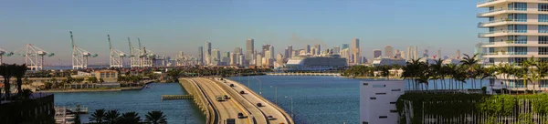 Panoramische Foto Miami Uitzicht Haven Downtown — Stockfoto