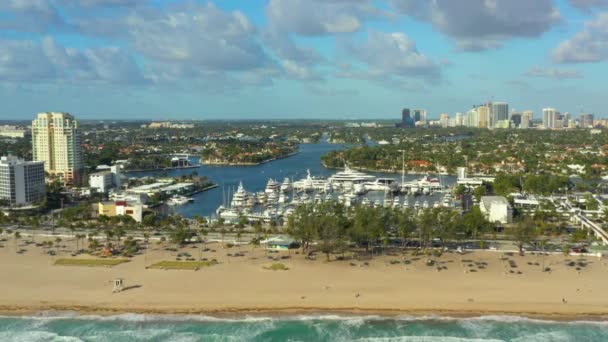 Letecký Přelet Jachty Fort Lauderdale Beach — Stock video