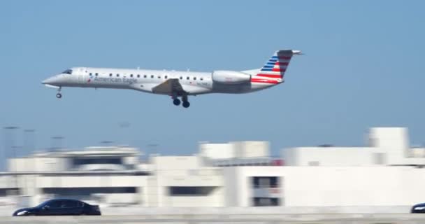 American Eagle Airplane Landing Miami International Airport 60P — Stock Video