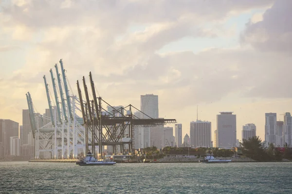 Sunset Port Miami Florida Telephoto Far Image — Stock Photo, Image