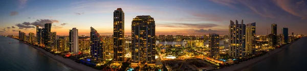 Crepúsculo Aeril Panorama Highrise Edifícios Beira Mar Sul Flórida Eua — Fotografia de Stock