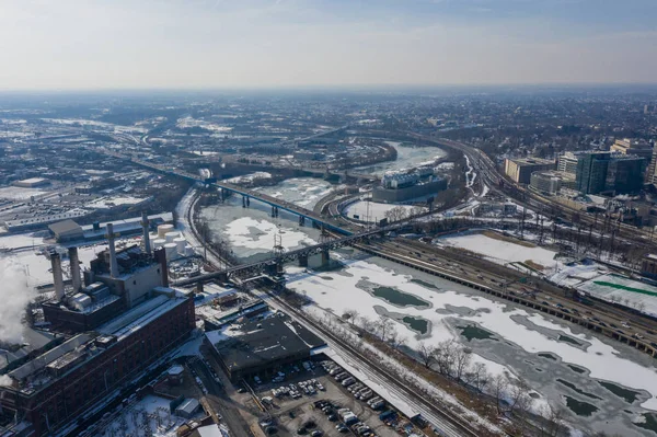 Drone Антена Зображення Зима Філадельфія Schuylkill Річка — стокове фото