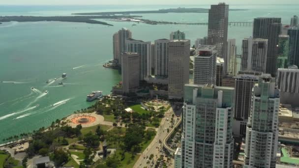 Aerial Drone Footage Miami Bayfront Park — Stock Video