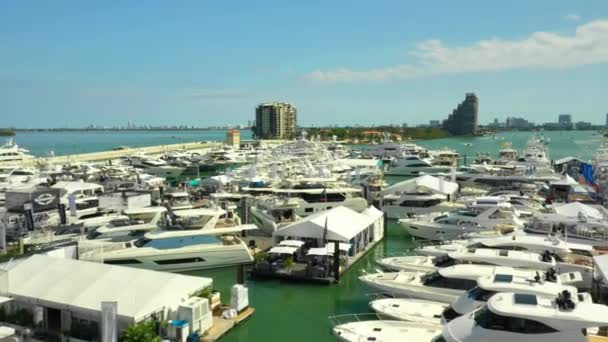 Aerial Drone Footage 2019 Miami Yacht Show — Stock Video