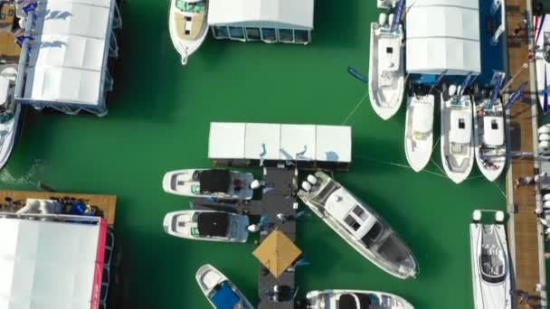 Aérien Tête Inclinaison Vers Haut Révéler Miami Boat Show Yachts — Video