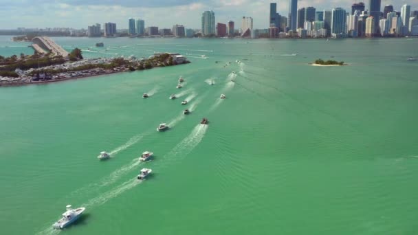 Luchtfoto Video Boot Verkeer Miami — Stockvideo