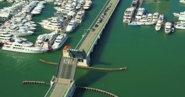 Aerial Video Draw Bridge Opening Yacht Passing — Stock Video