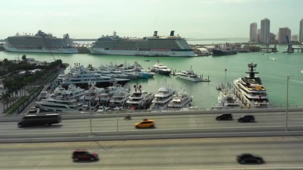 Letecká Dron Záběry 2019 Miami Yacht Show — Stock video