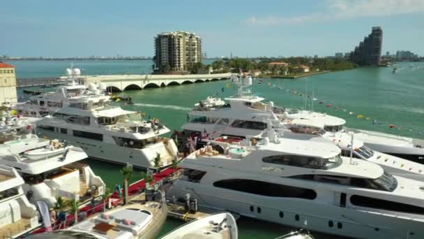 Aerial Drone Footage 2019 Miami Yacht Show — Stock Video