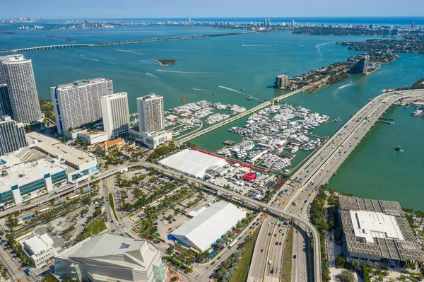 Luftaufnahmen Miami Luxus Jacht Show 2019 — Stockfoto