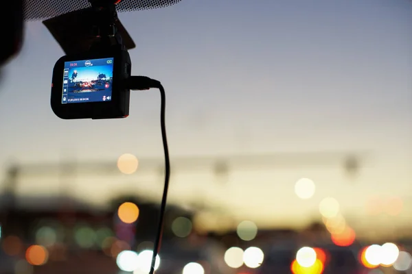 Windshield Mounted Dashcam Recording While Driving — Stock Photo, Image