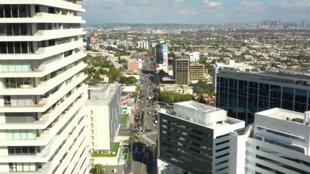 Havadan Insansız Hava Aracı Görüntüleri Sunset Strip Boulevard California — Stok video