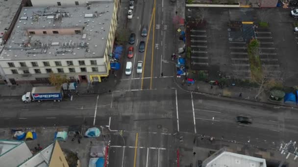 Aerial Stockowe Wideo Skid Row Los Angeles Bezdomnych Ludzi Mieszkających — Wideo stockowe