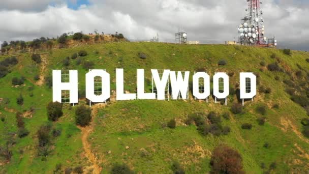 Sinal Hollywood Califórnia Vídeo Filmado Com Drone — Vídeo de Stock