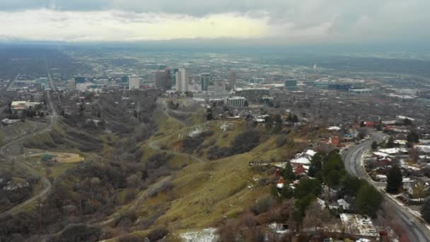 Letecký Přístup Solného Jezera City Utah — Stock video