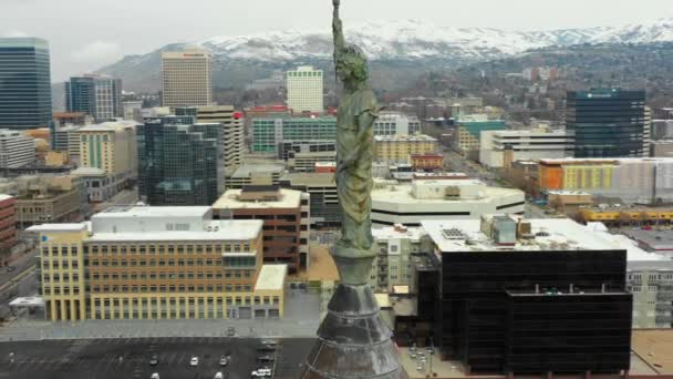 Estatua Video Aéreo Abierta Templo Salt Lake City Utah — Vídeos de Stock