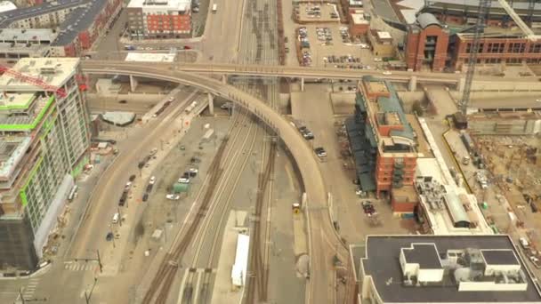 Aerial Denver Colorado Train Tracks Central Station Union — Stock Video