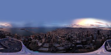 San Francisco California Salesforce kulesinin üzerindeki havadan küresel equirectangular panorama