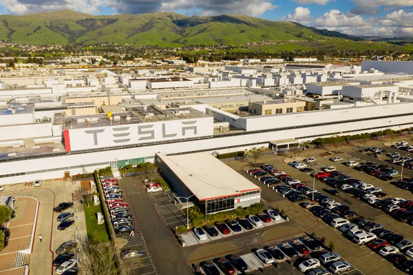 Luchtfoto Drone Tesla Fabriek Fremont — Stockfoto