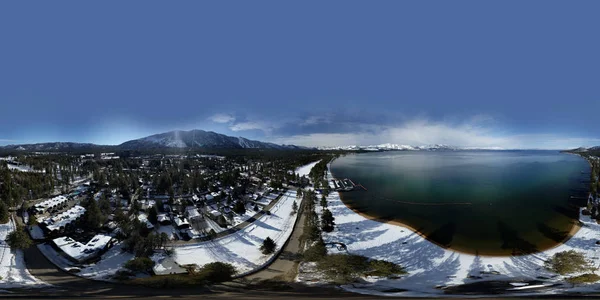 Panorama aereo sferico equirettangolare sopra il lago Tahoe CA — Foto Stock