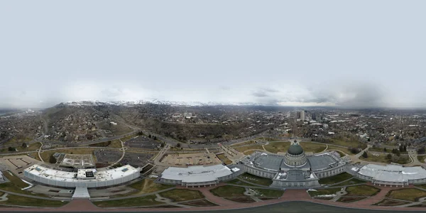 Antenne sferisch rechthoekig panorama boven Salt Lake City U — Stockfoto