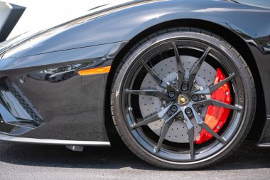 Miami, Fl, Abd - 3 Mayıs 2019: Lamborghini otomobilinde seramik frenler
