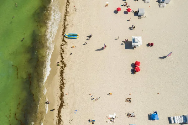 Aerial overhead stock photo people tanning on the beach — Stock Photo, Image