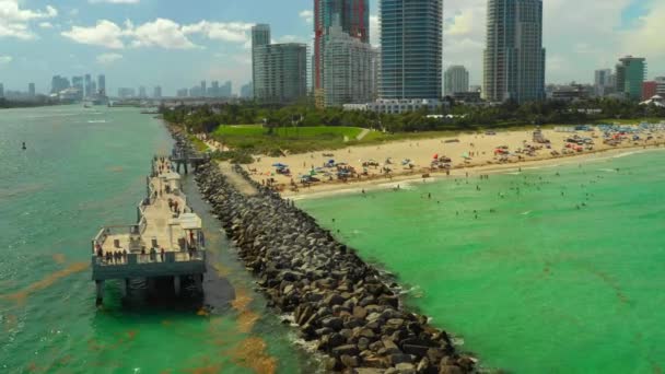 South Point Miami Beach Jetty Pier Antenn Video — Stockvideo