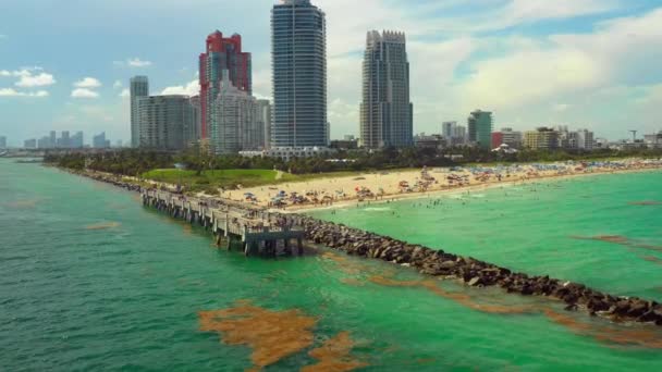 Stock Video Miami Beach Pier Aerial Shot — Stock Video