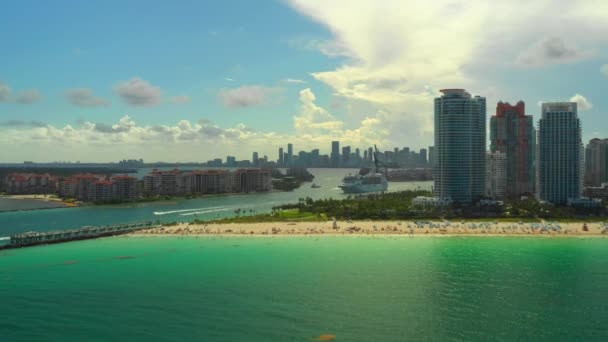Nave Crociera Partenza Miami Vacanza Estiva Drone Aereo Video — Video Stock