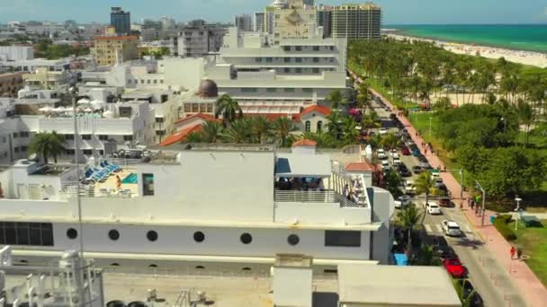 Hôtels Sur Ocean Drive Miami Clips Drone Aérien — Video