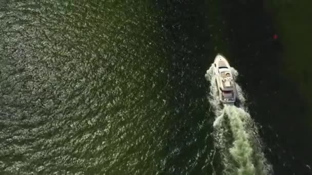 Aerial Miami Boat Aangekomen Haven — Stockvideo