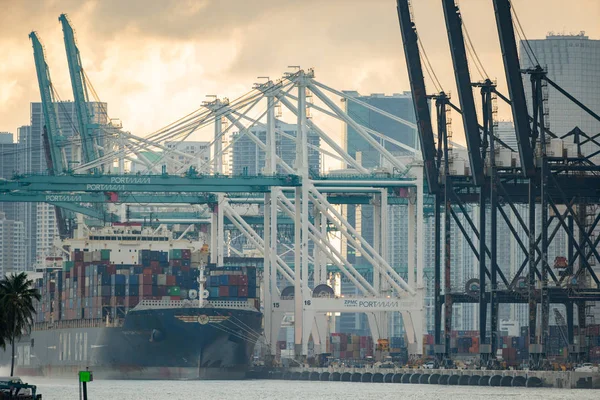 Sunset over Port of Miami Florida USA — Stock Photo, Image