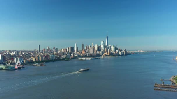 Drone Aéreo Downtown New York City Manhattan — Vídeo de Stock
