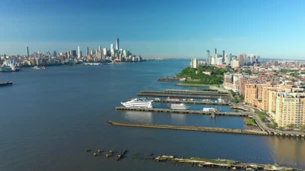 Hudson Floden New York City Antenner — Stockvideo