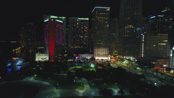 Downtown Miami Night Aerials — Stock Video