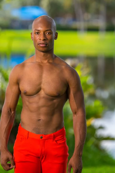 Portrait d'un beau modèle de fitness torse nu posant dans le pair — Photo