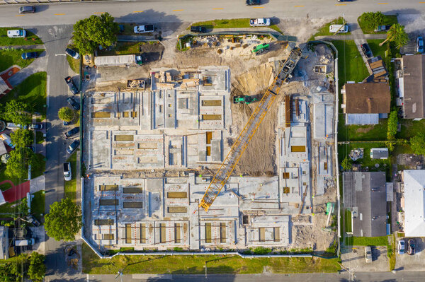Aerial overhead shot of a school under construction in Hallandale Florida