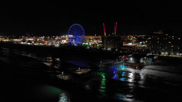 Night Aerial Myrtle Beach Pier Restaurang Och Lounge — Stockvideo