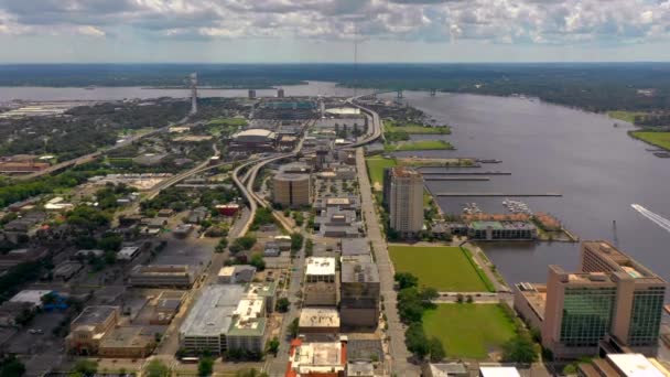 Filmati Aerei Avvicinamento Complesso Sportivo Downtown Jacksonville — Video Stock