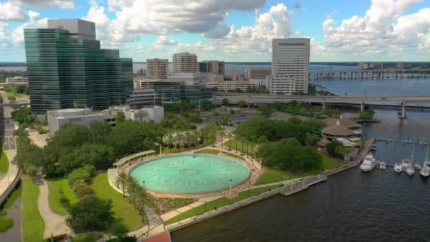 Aerial Footage Friendship Fountain Southbank Jacksonville — Stock Video