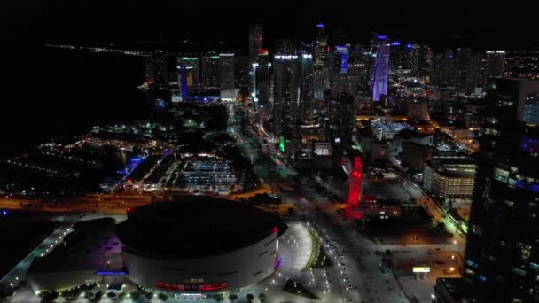 Luzes Brilhantes Miami Downtown Imagens Aéreas — Vídeo de Stock