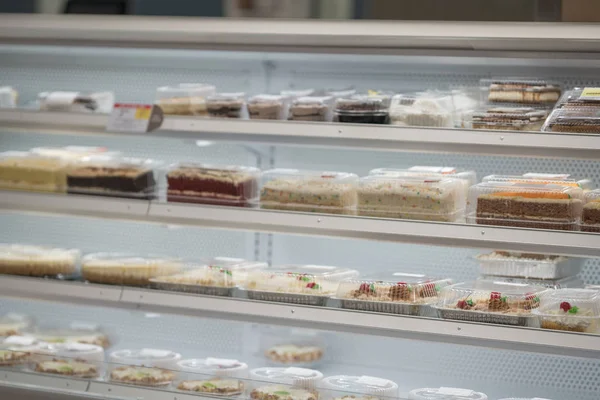 Packaged cakes at the supermarket bakery