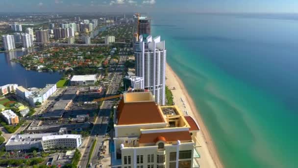 Aerial Rooftop Flyover Acqualina Sunny Isles Beach — Stock Video